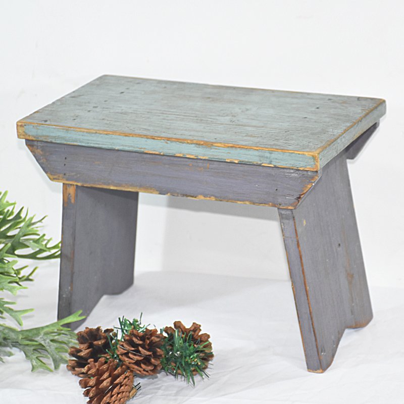 Shabby Chic Vintage Handmade Blue Small Wooden Stool