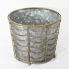 Vintage Tapered Galvanized Pails Planter Pot with Metal Wire Basket
