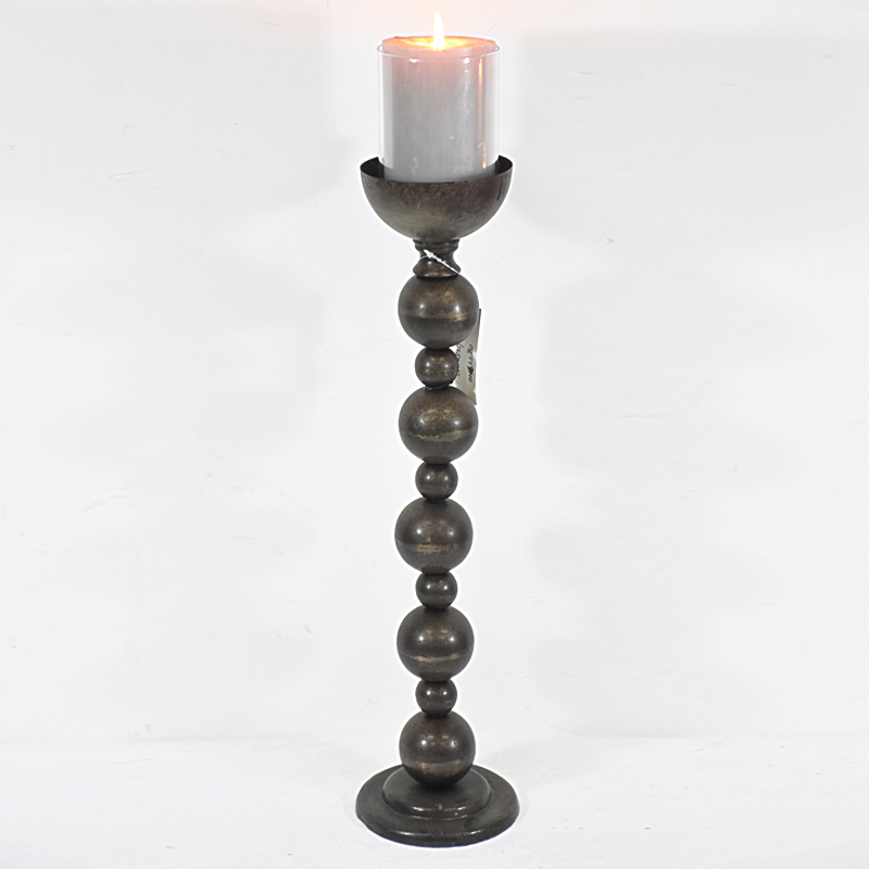 Vintage Retro Distressed Black Metal Pillar Candle Holders 