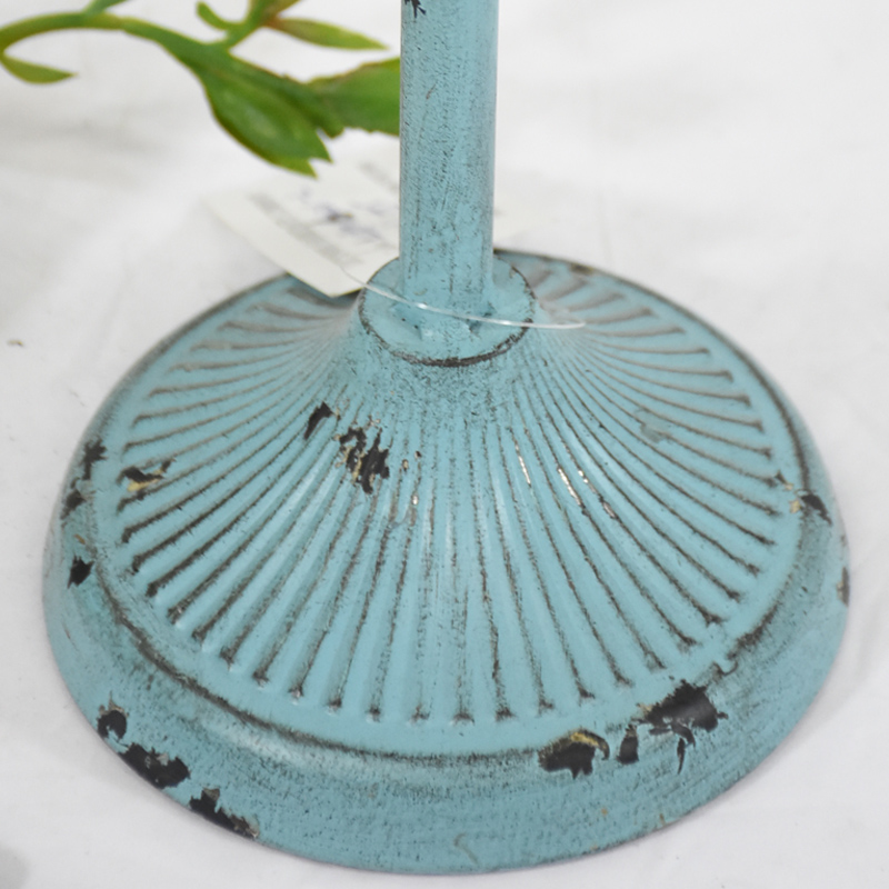 Shabby Chic Vintage Aegean Blue Painted Metal Candle Holader Set