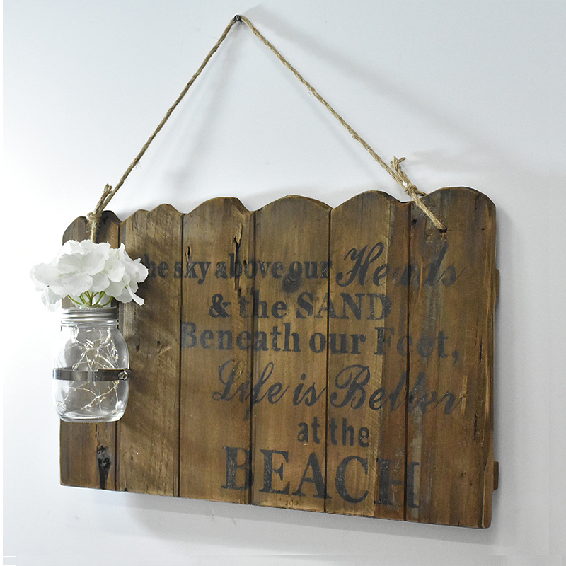 Rustic Reclaimed Barn Wood Plaque Wall Hanging With A Lighted Glass Jar 