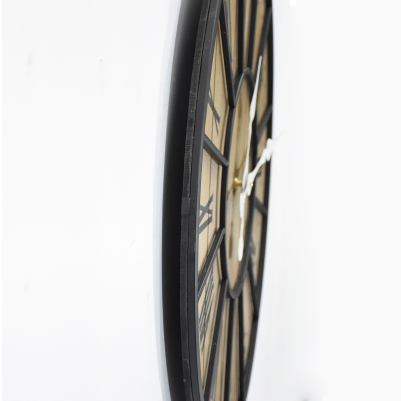 Roman 23" Rustic Black Metal Frame And Wooden Wall Clock 