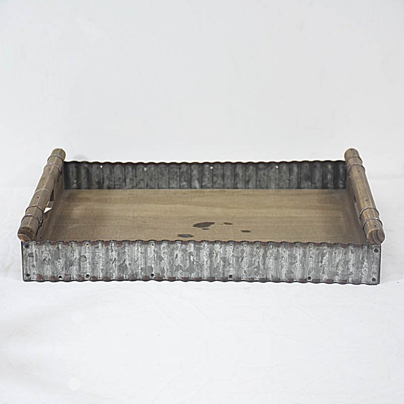 Old Distressed Recycled Wood Kitchen Tray with Corrugated Tin