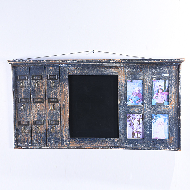 Shabby Chic Black Wall Rack Chalkboard with Hook And Photo Frame