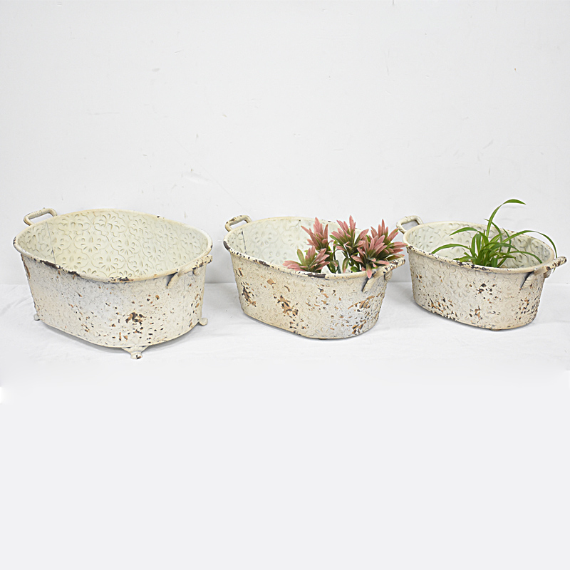  Wholesale Set of 3 Shabby Chic Metal Planter Flower Pot