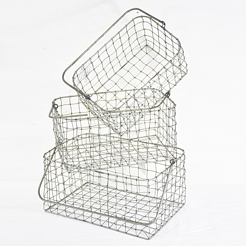 Wholesale Set of 3 Rustic Metal Wire Storage Basket with Handle