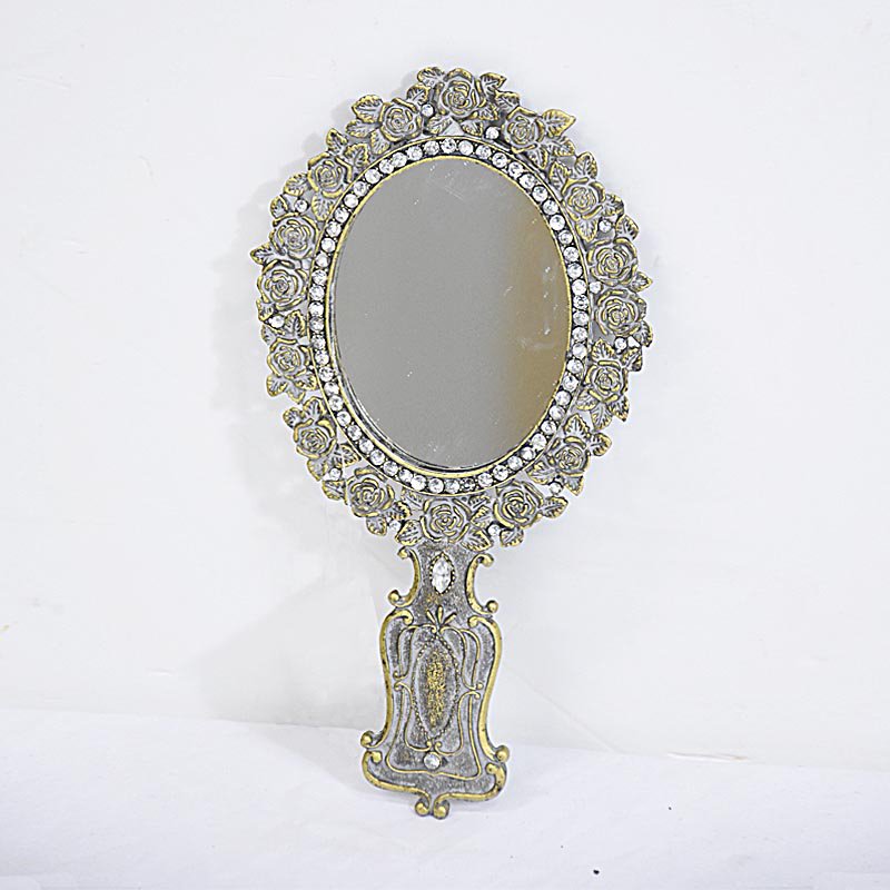 Antique Vintage Style Terne Metal Hand Held Mirror