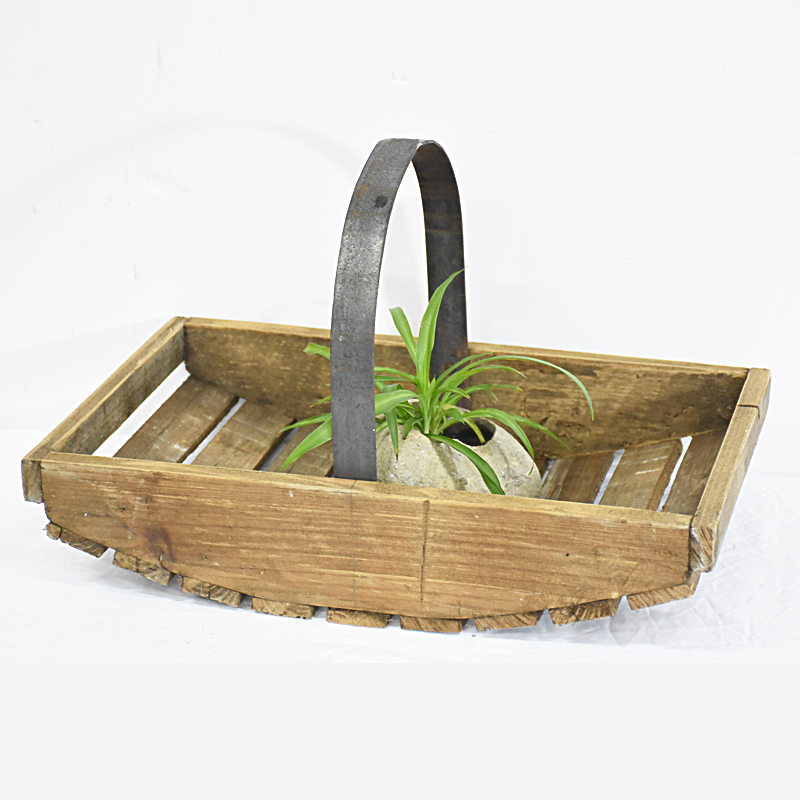 Rustic Retro French Small Wooden Garden Trug Wooden Basket