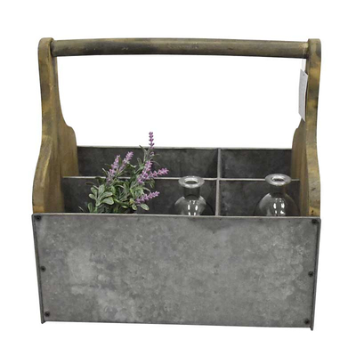 Farmhouse Industrial Wooden Metal Tin 6 Pack Bottle Wine Caddy