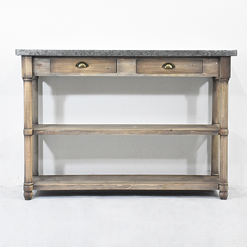 Vintage Industrail Rustic Wooden Console Table with Zinc Top 