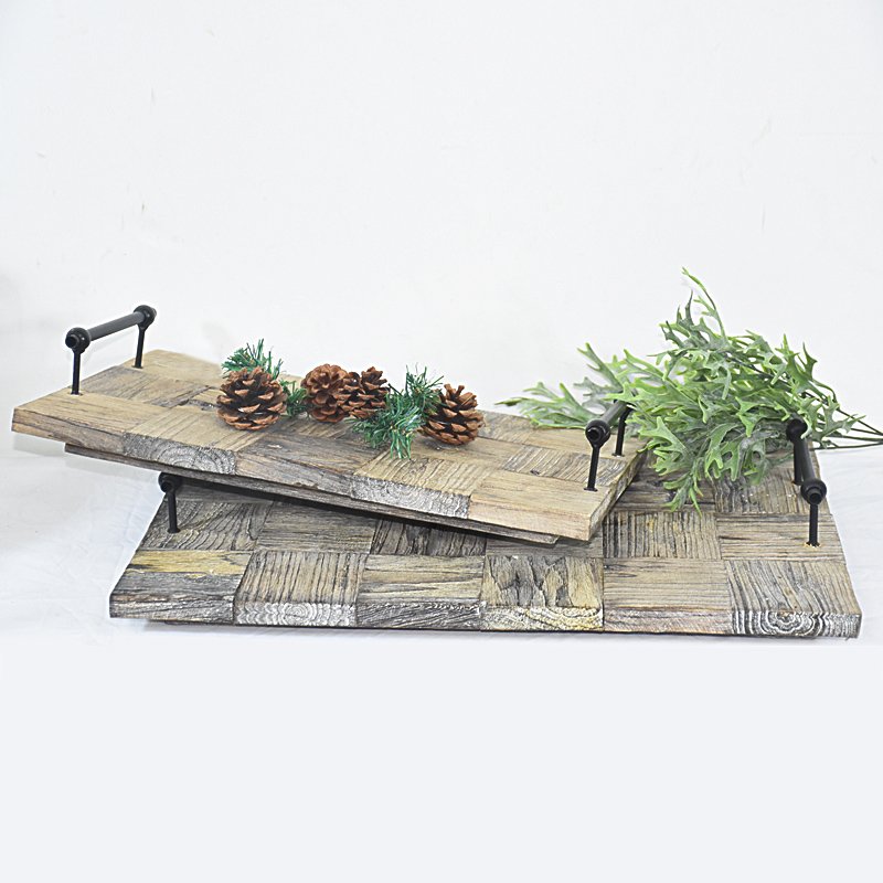 Wholesale S/2 Rustic Farmhouse Wooden Serving Tray