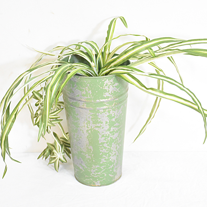 Shabby Chic Green Galvanized Metal Vase