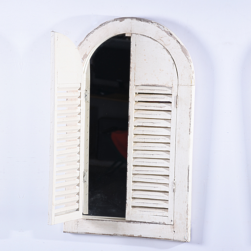 shabby chic vintage Distressed white Wood Frame Mirror with Shutter Doors 