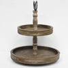 Vintage Rustic Farmhouse Distressed 2 Tired Round Wooden Tray Stand