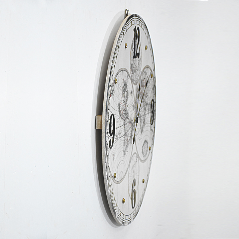 Beautifully Vintage Rustic Round Map Wall Metal Clock
