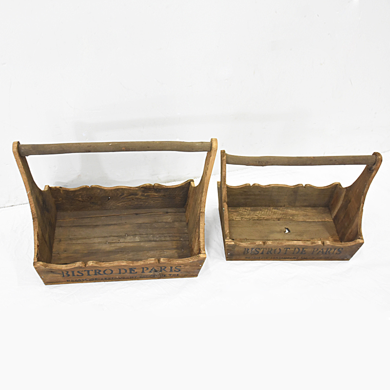 Balcony Garden Flower Display Fir Wood Handmade Basket with Handle