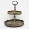 Vintage Rustic Farmhouse Distressed 2 Tired Round Wooden Tray Stand