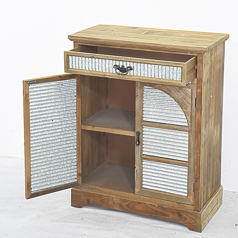 Corrugated Tin And Wood Rustic Small Cabinet