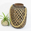 Old World Rustic Wooden Bamboo Lantern Candle Holder with Hemp Rope