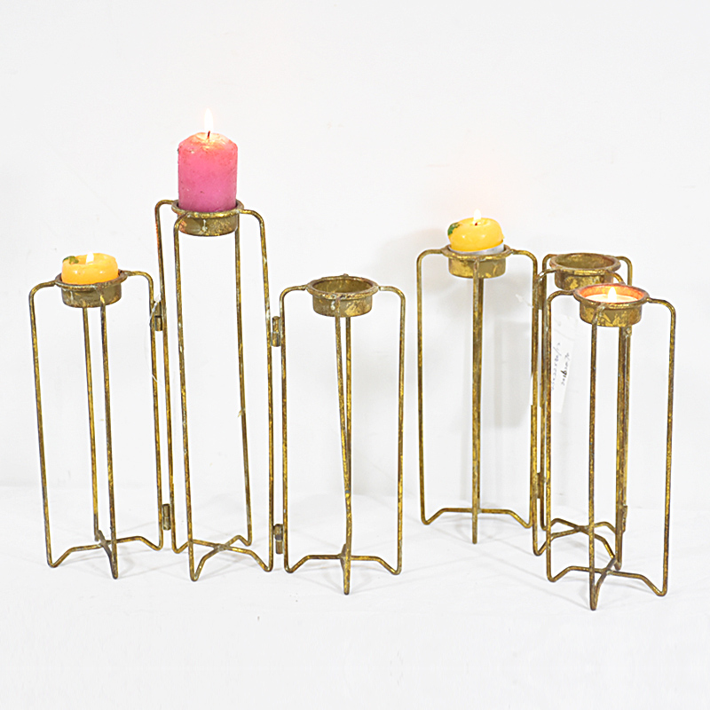 Vintage Simple Gold Metal Iron Candlesticks 