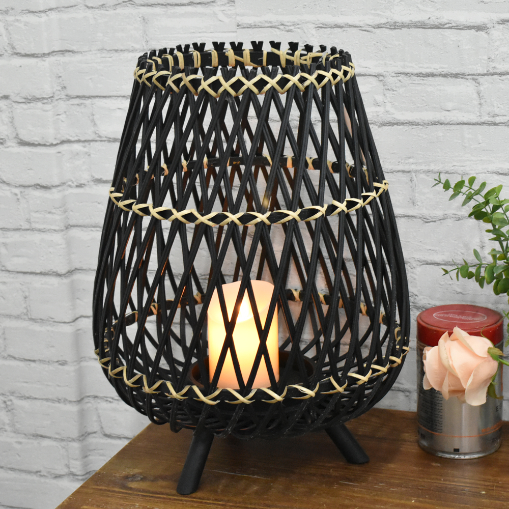 Luckywind Rustic Linterna Accessory Bamboo Black Reestanding Candle