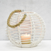 Luckywind Rustic Vintage White Wooden And Bamboo Hurricane Lanterns