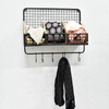 Luckywind Rustic Antique Decorative Wire Back Floating Wooden Wall Mounted Display Metal Coat Rack Wall Shelf with Hooks 