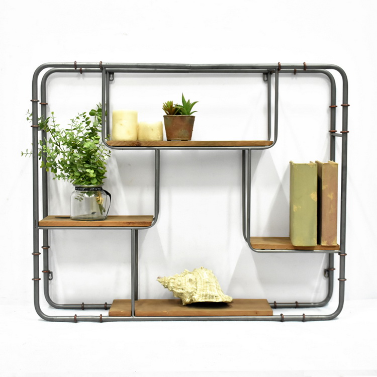 4 Tier Floating Shelves for Kitchen Bedroom Living Room, Industrial Wooden And Metal Display Wall Shelf 