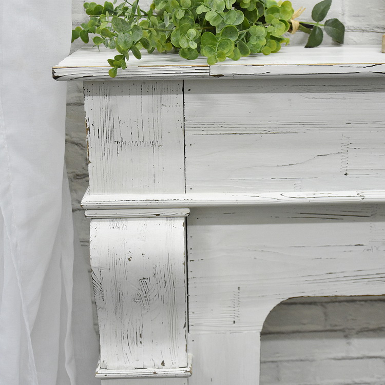 Luckywind Rustic Farmhouse French Style Decorative Distressed White Wooden Fireplace Mantel Surround For Living Room