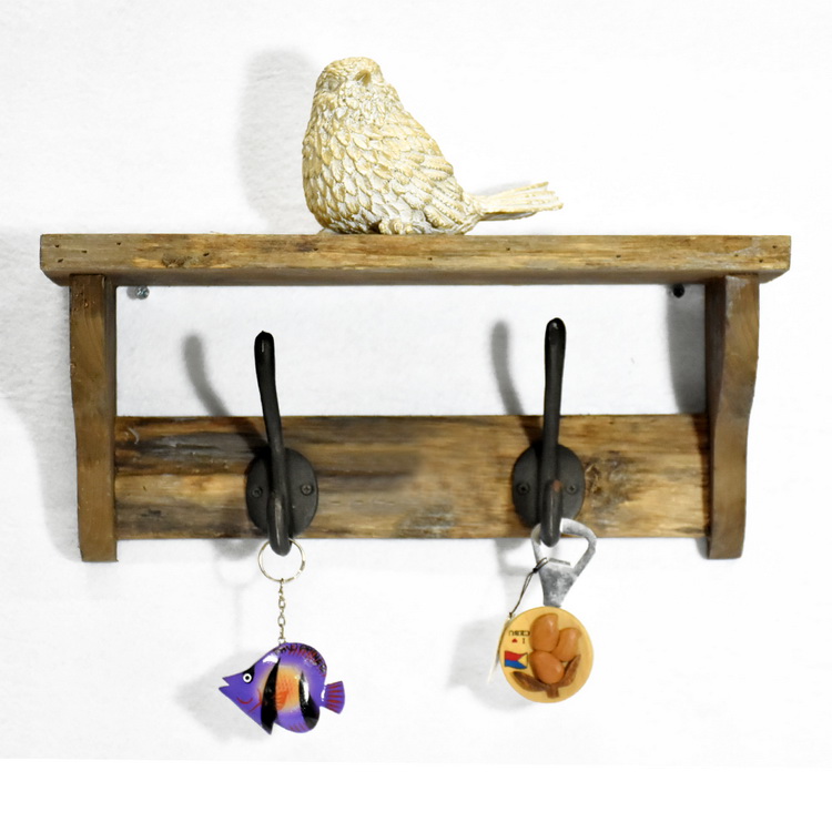 Luckywind Wooden Wall Shelf Design, Rustic Wooden Towel Wall Shelf With Hooks 